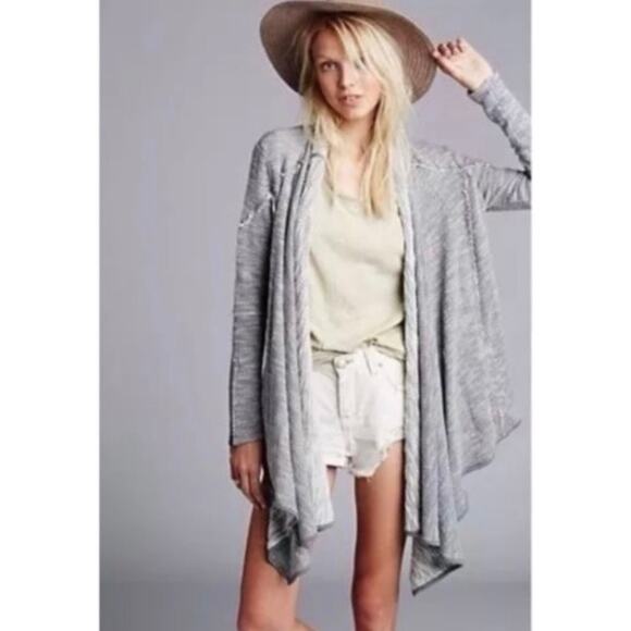 FREE PEOPLE Women's XS In The Loop Cardigan Sweater French Terry Raw Trim Gray - Picture 1 of 16